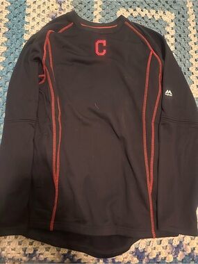 Cleveland Guardians Long Sleeve Athletic Top with Red Stitching and 'C' Detail